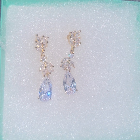 Hand Crafted Jewelry - Statement Cubic Zirconia Gold Plated Sterling Silver Earrings